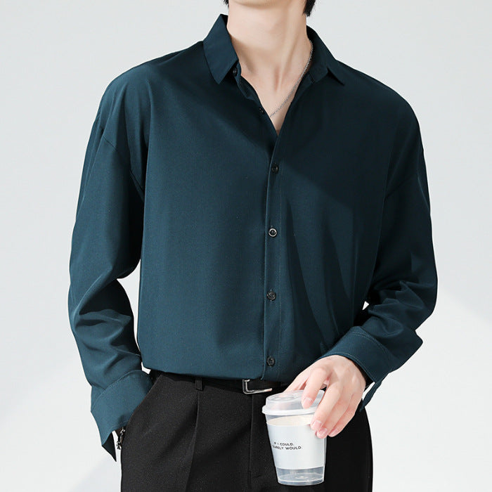 Men's Loose Long Sleeve Non-ironing Drape shirt