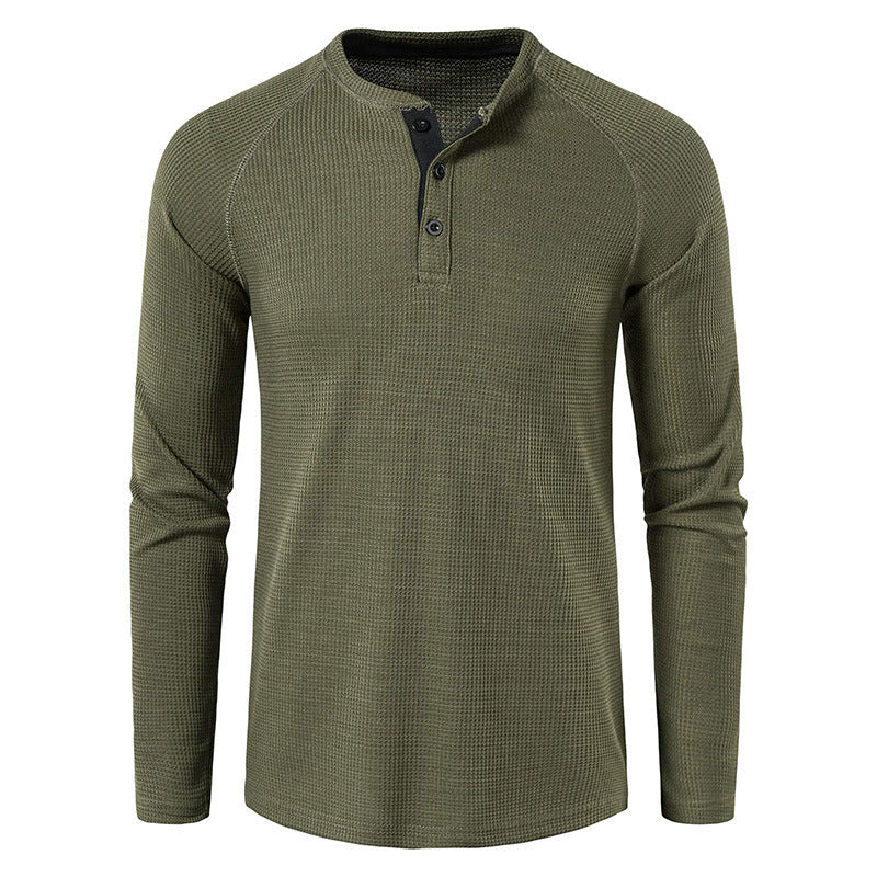 Men's Round Neck Waffle Long Sleeve Henry Casual T-shirt