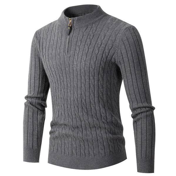 Men's Thick Twist Sweater Zipper Half Open High Collar Warm Sweater
