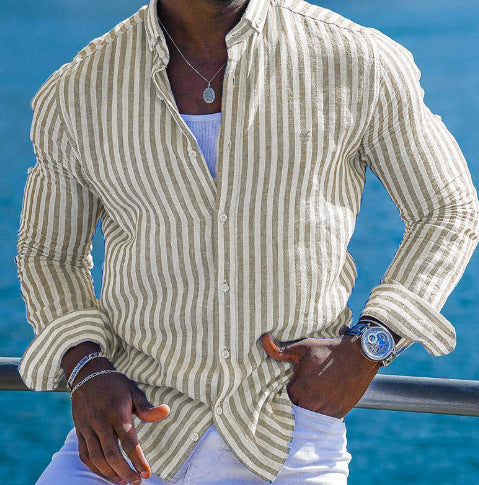 Summer striped Lapel Long Sleeve Shirt