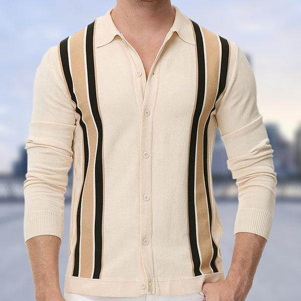 Men's Spring Thin Knitted Stripe Splicing Shirt