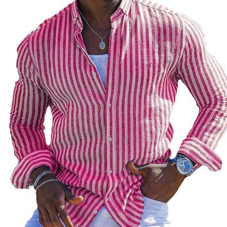 Summer striped Lapel Long Sleeve Shirt