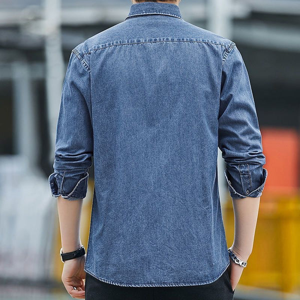 Men's Thick Long Sleeve Shirt Loose Casual Denim Shirt