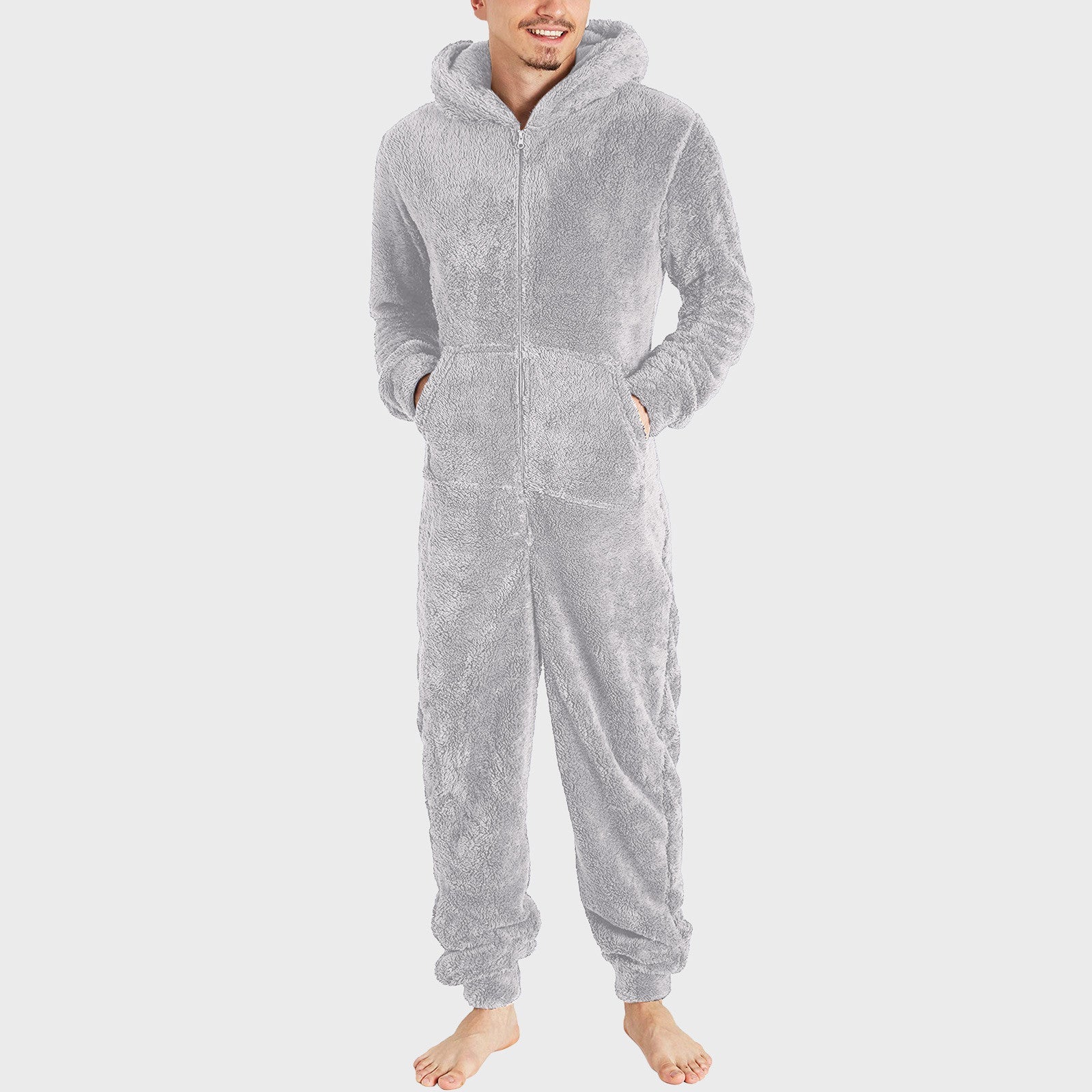 Zipper Thermal Plush Jumpsuit Pajamas for men