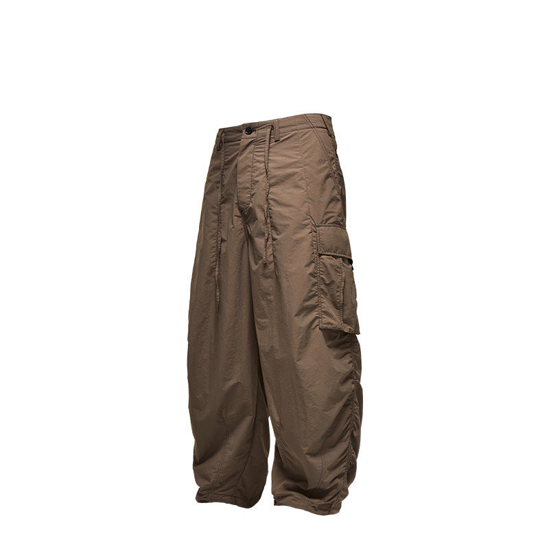 Pantalones anchos cargo sueltos a cuadros finos para hombre