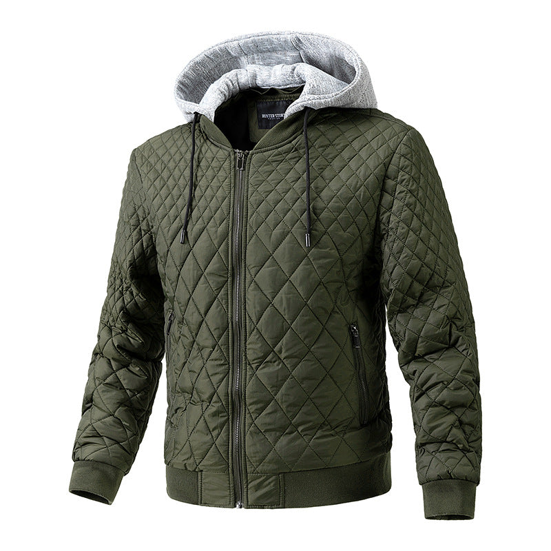 Men's Casual Quilted Cotton Removable Hood Jacket