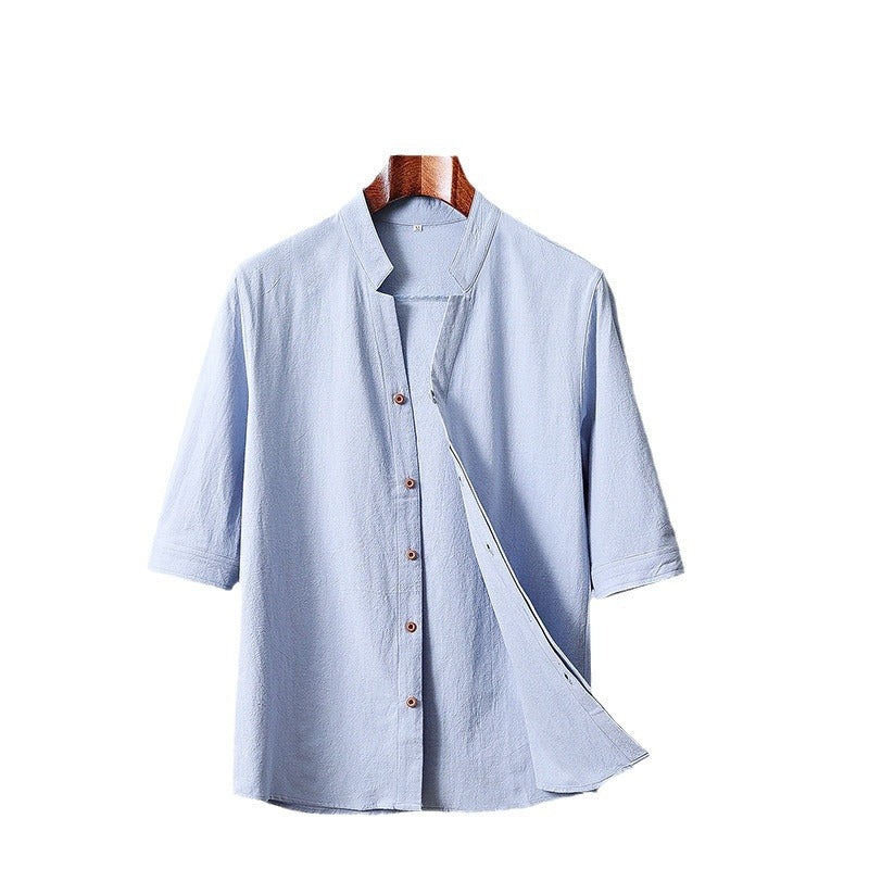 Men's Crepe Half-sleeved Stand-up Collar Shirt