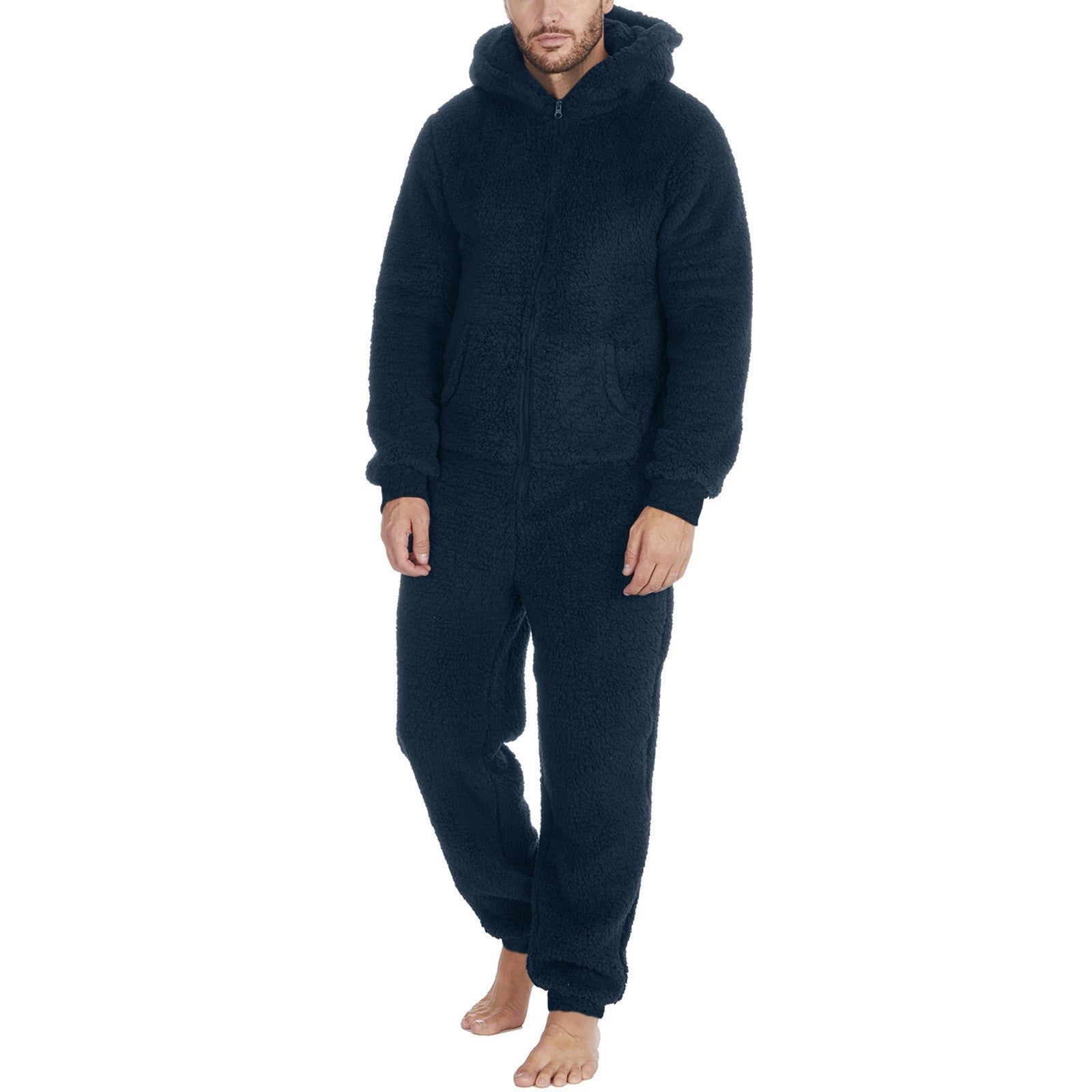 Zipper Thermal Plush Jumpsuit Pajamas for men