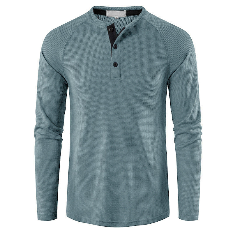 Men's Round Neck Waffle Long Sleeve Henry Casual T-shirt