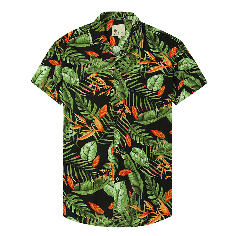 Lapel Print Thin Hawaiian Printed Shirt Men