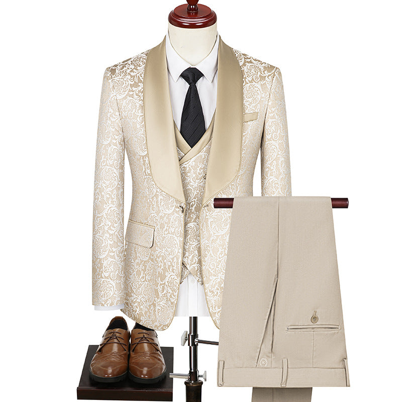 Men's Jacquard Suit Wedding Dress Groom Suit Host Performance Costume