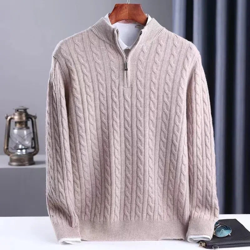 Maglione spesso da uomo con cerniera semi aperta e collo alto, caldo maglione