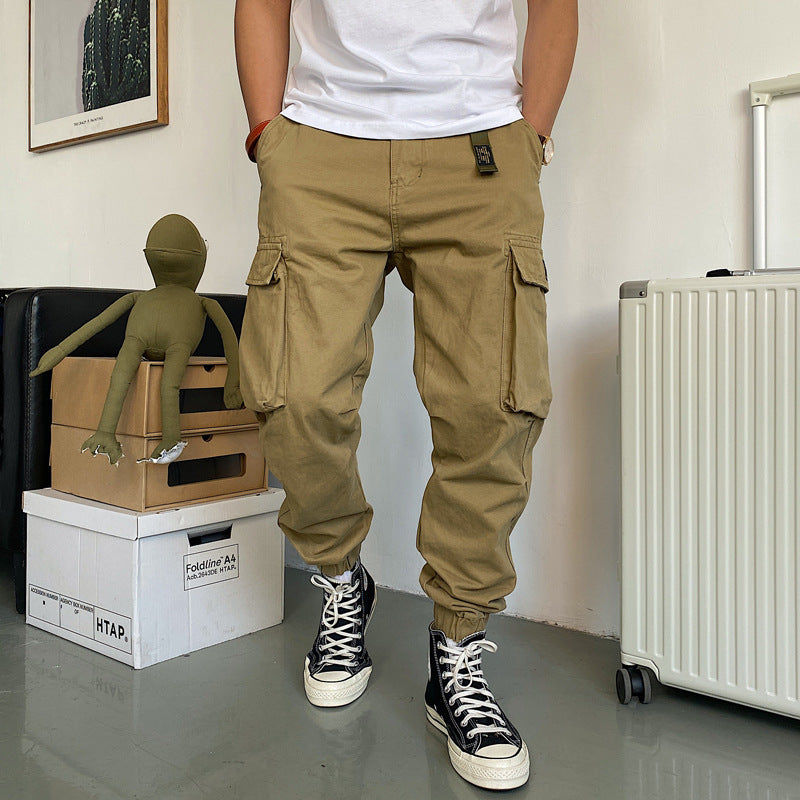 Pantalones casuales de algodón con múltiples bolsillos para hombre
