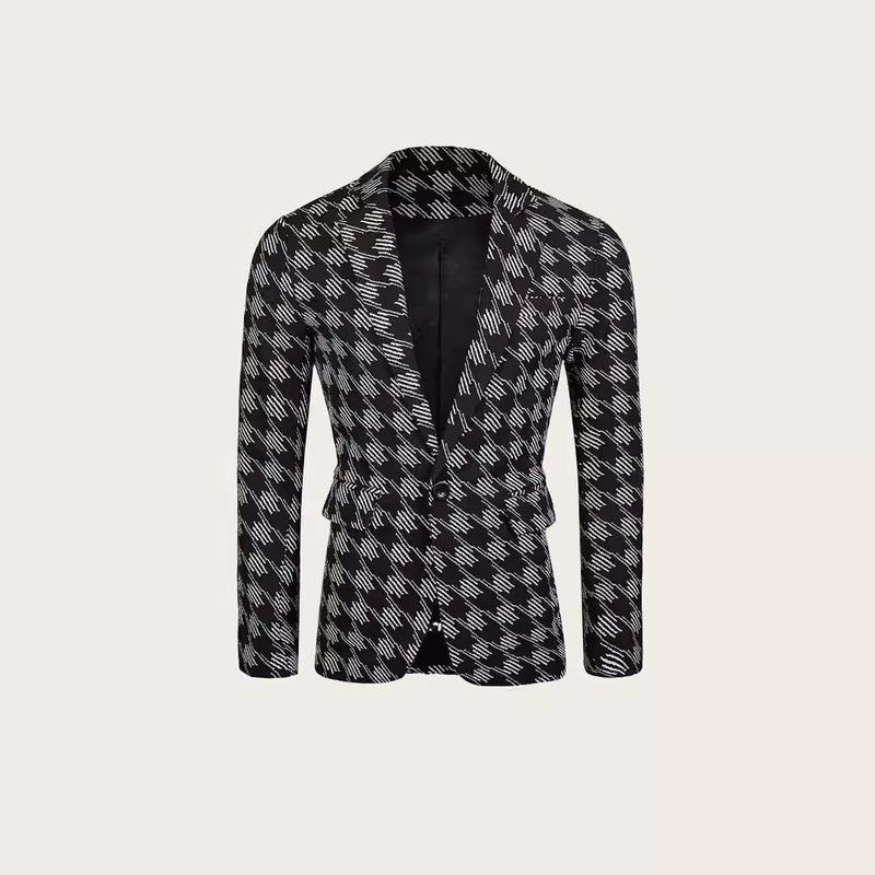 Houndstooth Leisure Suit Slim-fit Plaid Suit jacket