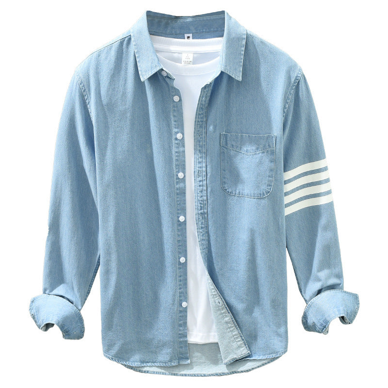 Men's Bar Loose Long Sleeve Denim Shirt jacket