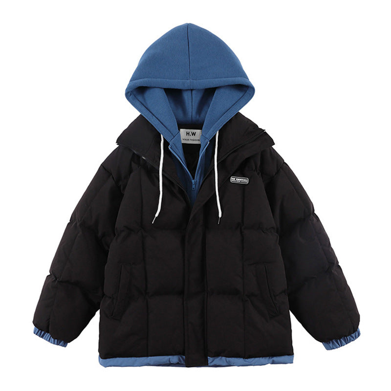 Color Contrast Patchwork Winter Thick Loose Bread Cotton-padded Jacket