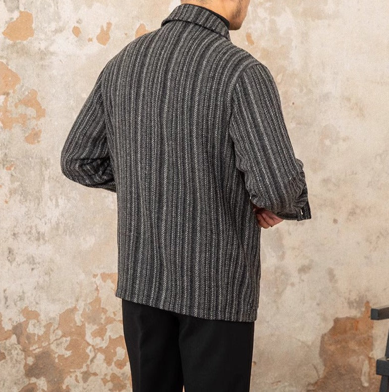 Parma Herringbone Striped Wool Blend Work Shirt Jacket