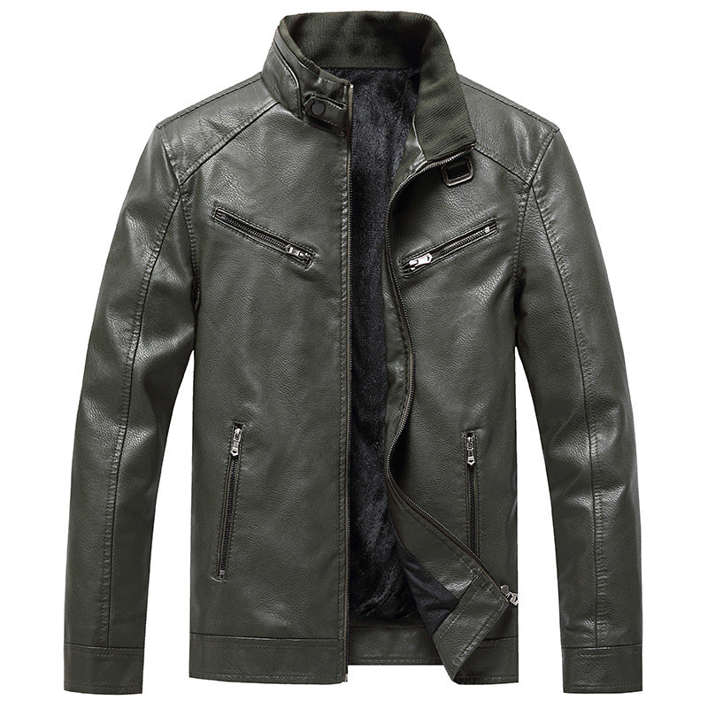 Men's Padded Coat Stand Collar PU Leather Jacket