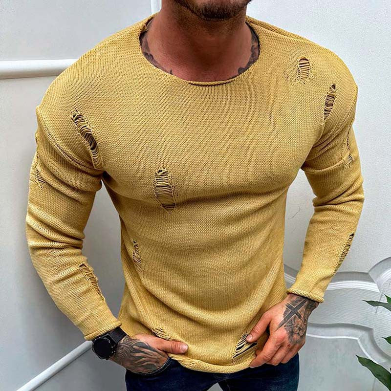 Maglione estivo da uomo con scollo tondo strappato