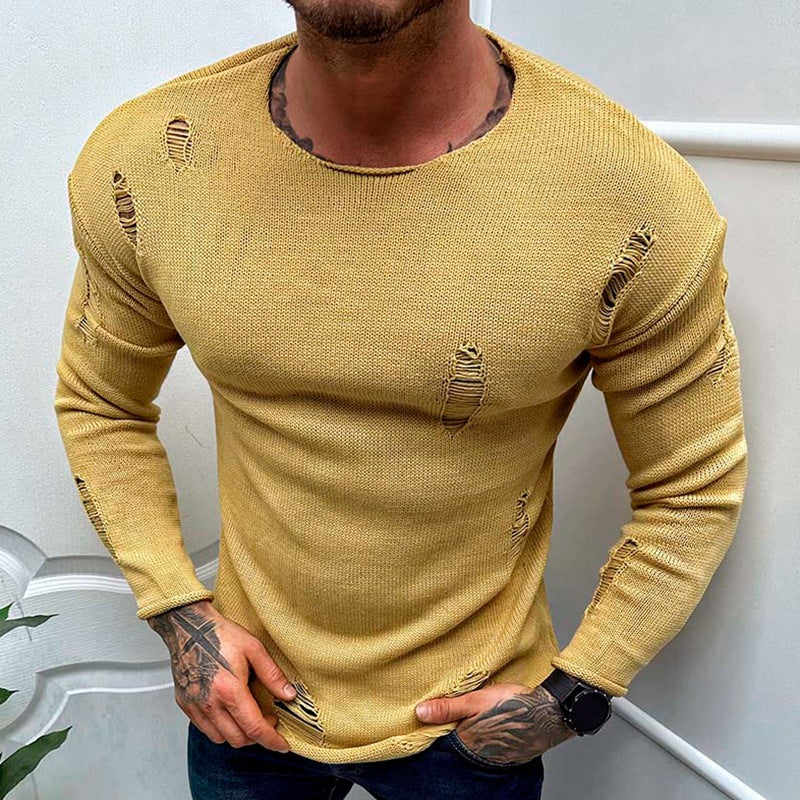 Men's Summer Ripped Round Neck Sweater