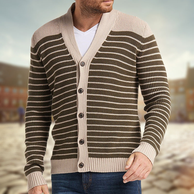 Men's Autumn And Winter Striped Jacquard Sweater