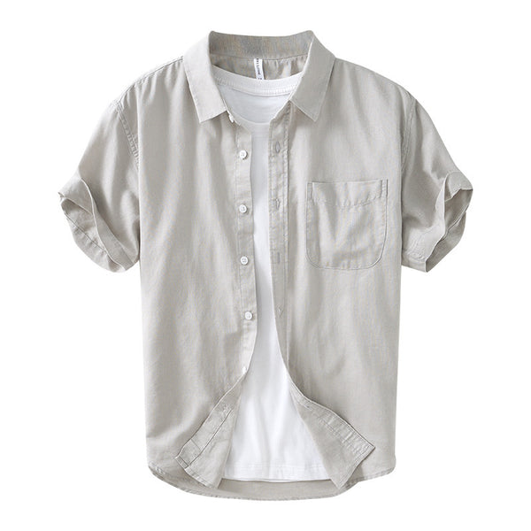 Camisa artística simple de algodón y lino con cuello cuadrado para hombre