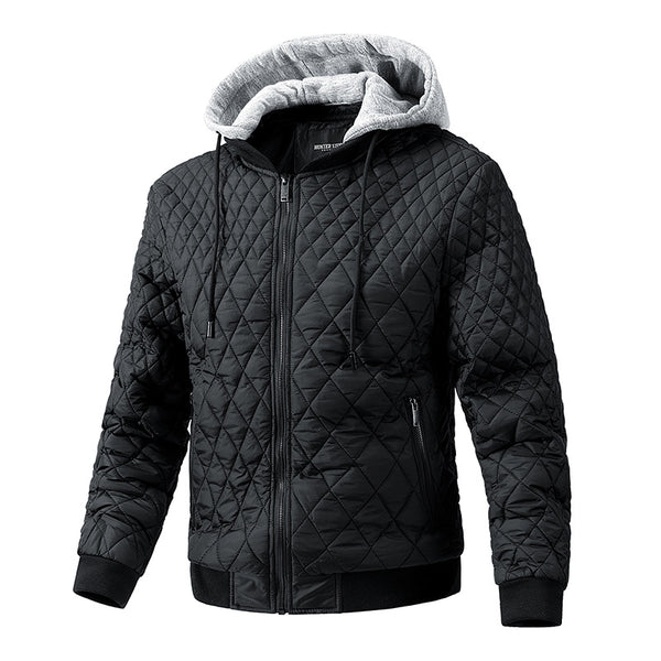 Men's Casual Quilted Cotton Removable Hood Jacket