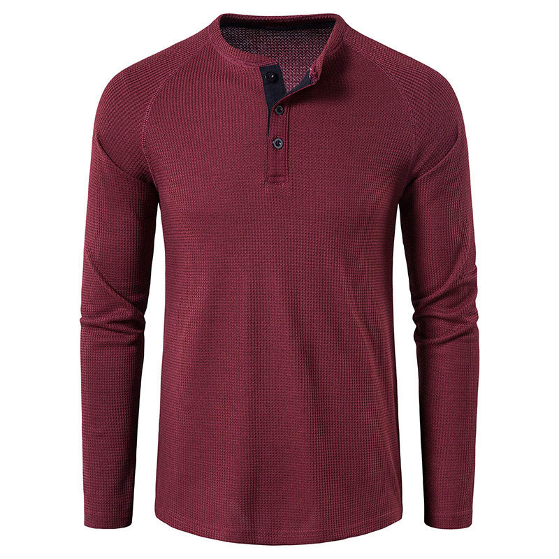 Men's Round Neck Waffle Long Sleeve Henry Casual T-shirt