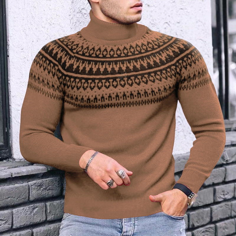 Suéter de manga larga para hombres adolescentes con cuello alto y retales vintage
