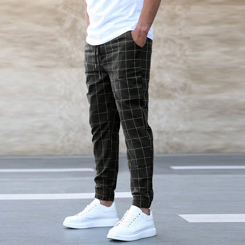 Plaid Pants Men's Casual Drawstring Trousers