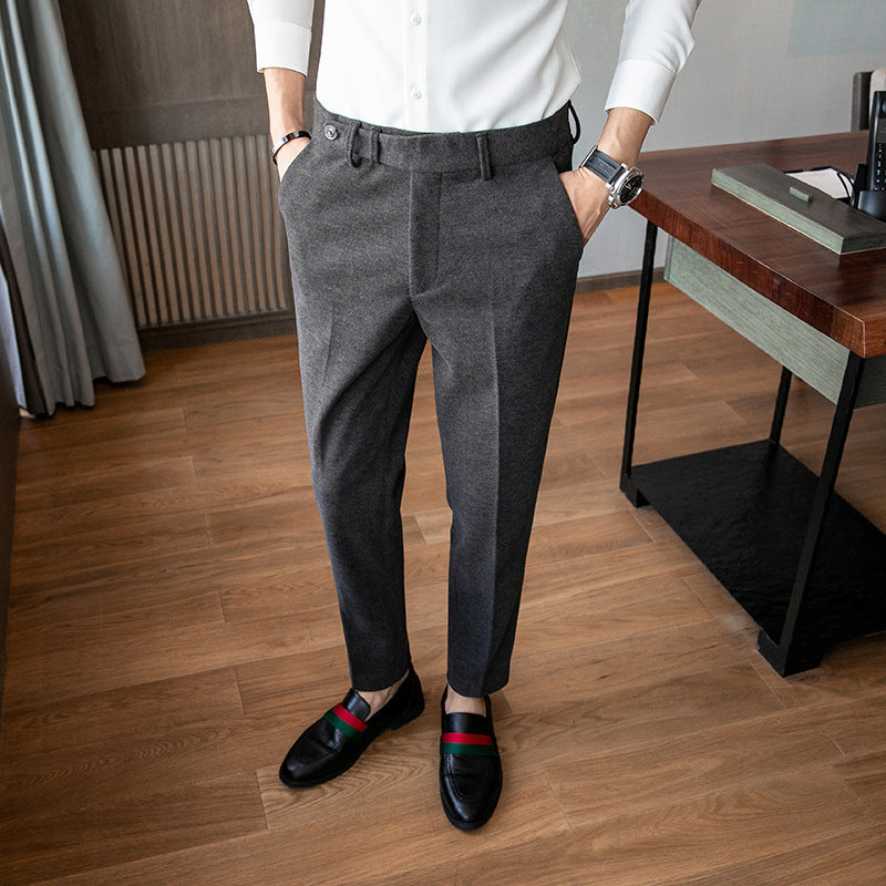 Slim-fit Thickened Autumn And Winter Wool Small Suit Pants