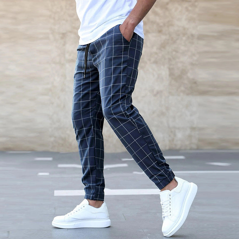 Plaid Pants Men's Casual Drawstring Trousers