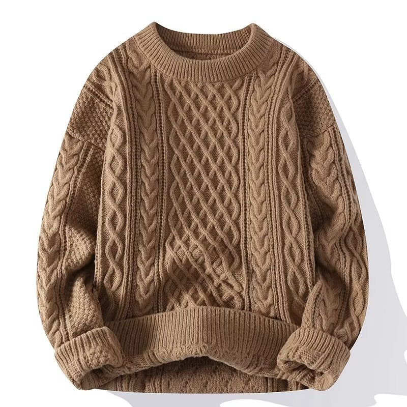 Autumn And Winter Men's Twist Sweater Casual Round Neck Pullover Top