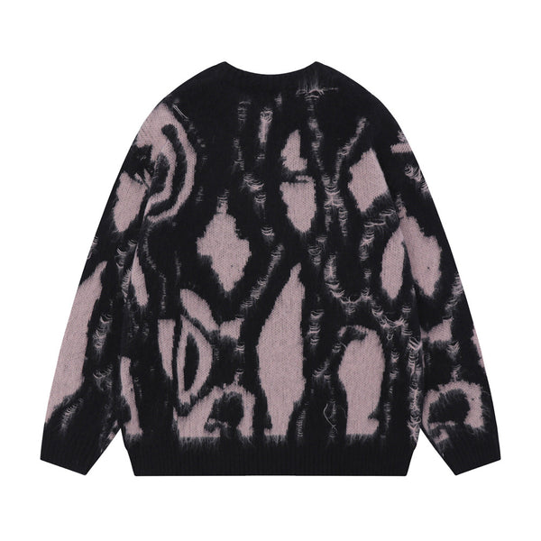 Irregular Contrast Color Round Neck Sweater