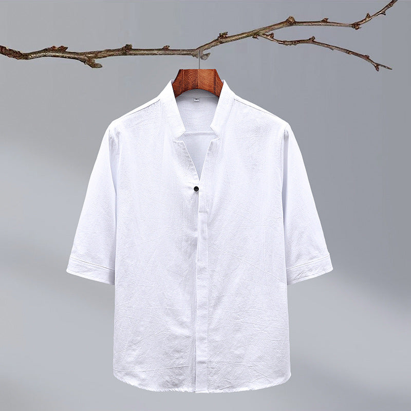 Men's Crepe Half-sleeved Stand-up Collar Shirt