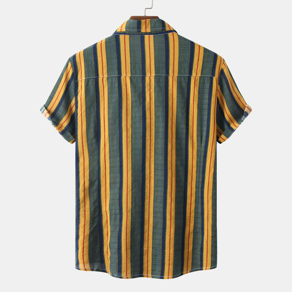 Summer Men's Short-sleeved Hawaiian Striped Shirt