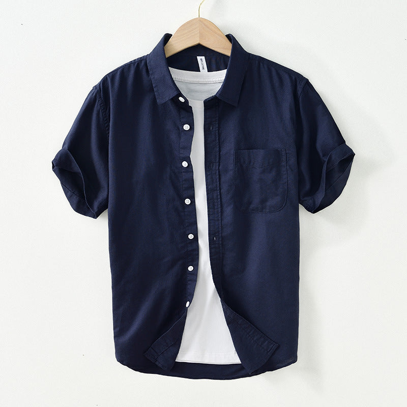 Artistic Simple Cotton And Linen Square Collar Shirt Men