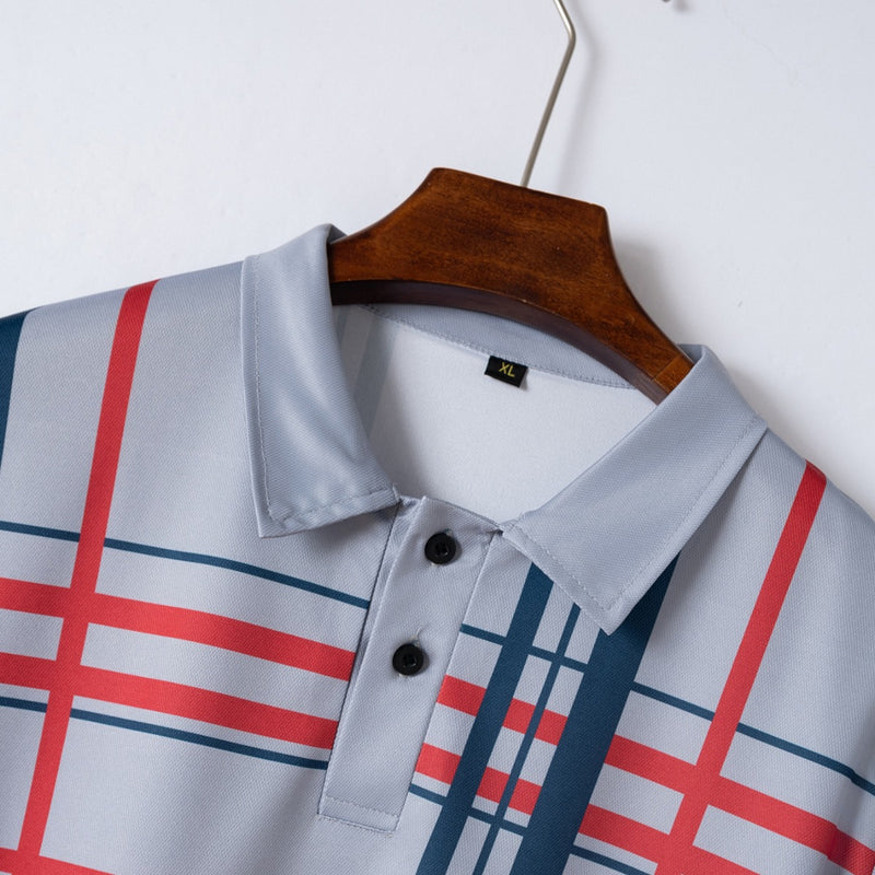 Men's Printed Lapel Button Sport Short Sleeved t-Shirt