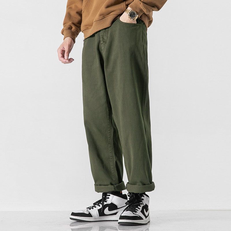 Retro Solid Color Loose Straight Trousers
