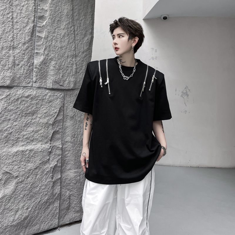 Zipper Stitching Slit T-shirt for men