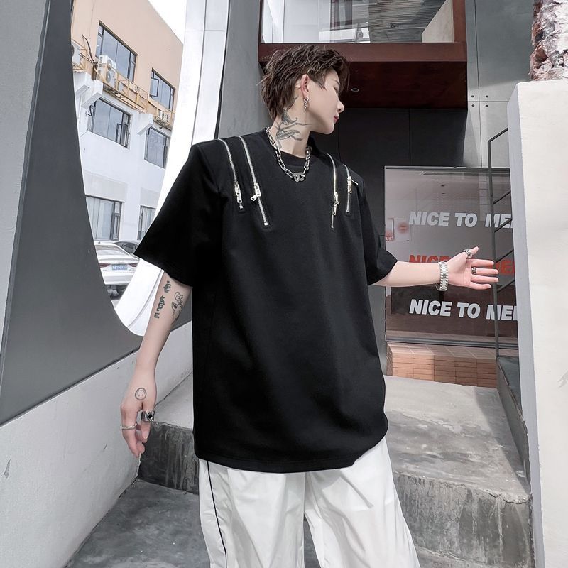 Zipper Stitching Slit T-shirt for men