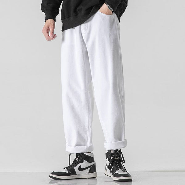 Retro Solid Color Loose Straight Trousers