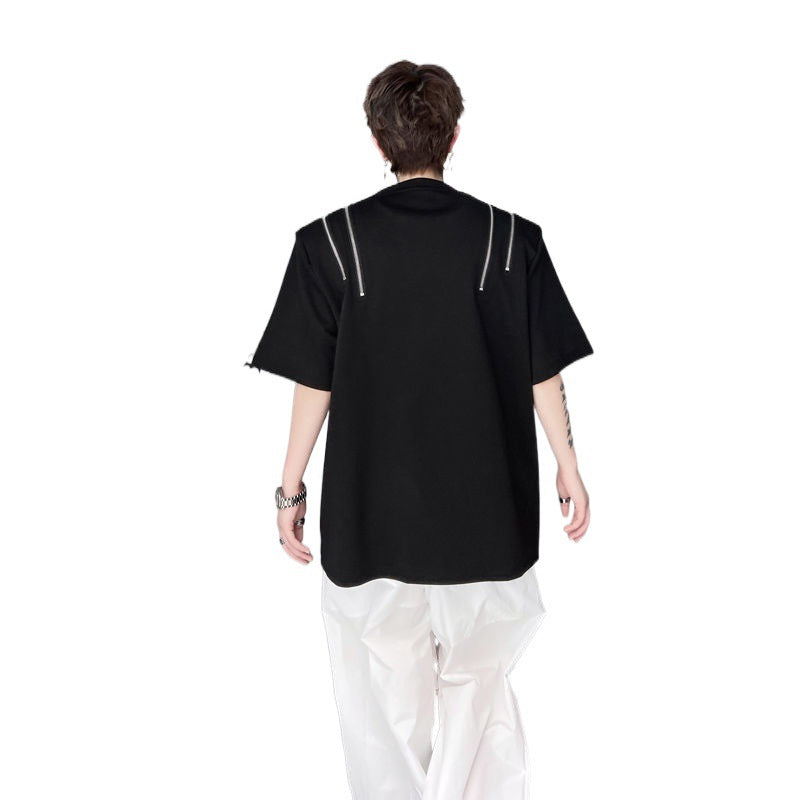 Zipper Stitching Slit T-shirt for men