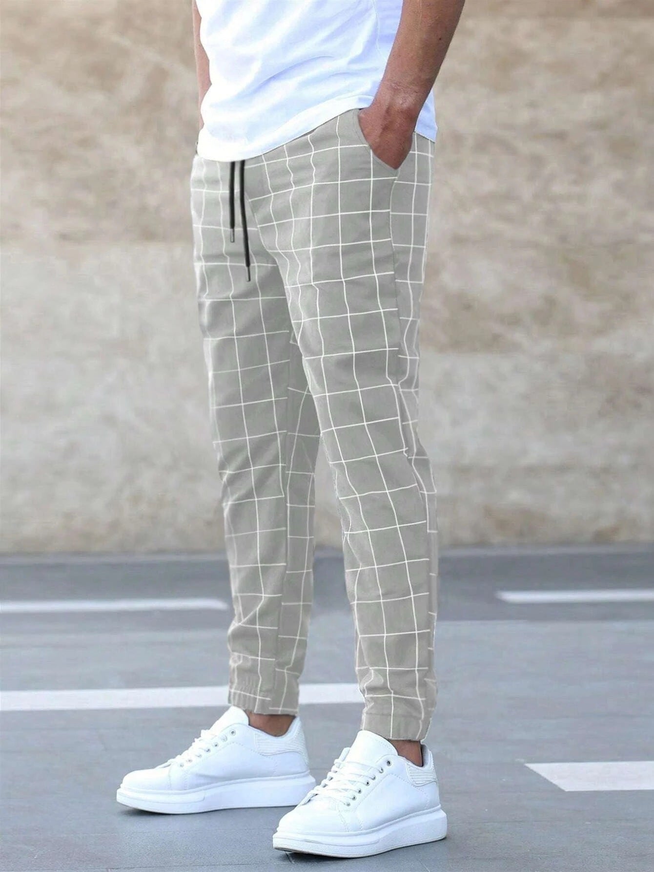 Plaid Pants Men's Casual Drawstring Trousers