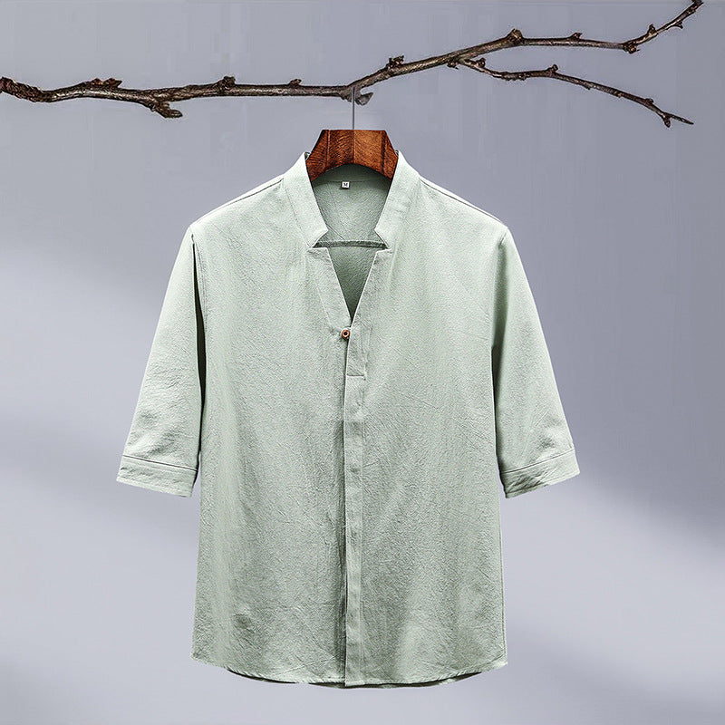 Men's Crepe Half-sleeved Stand-up Collar Shirt