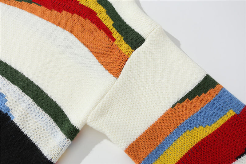 Contrast Color Striped Knitted Sweater Men