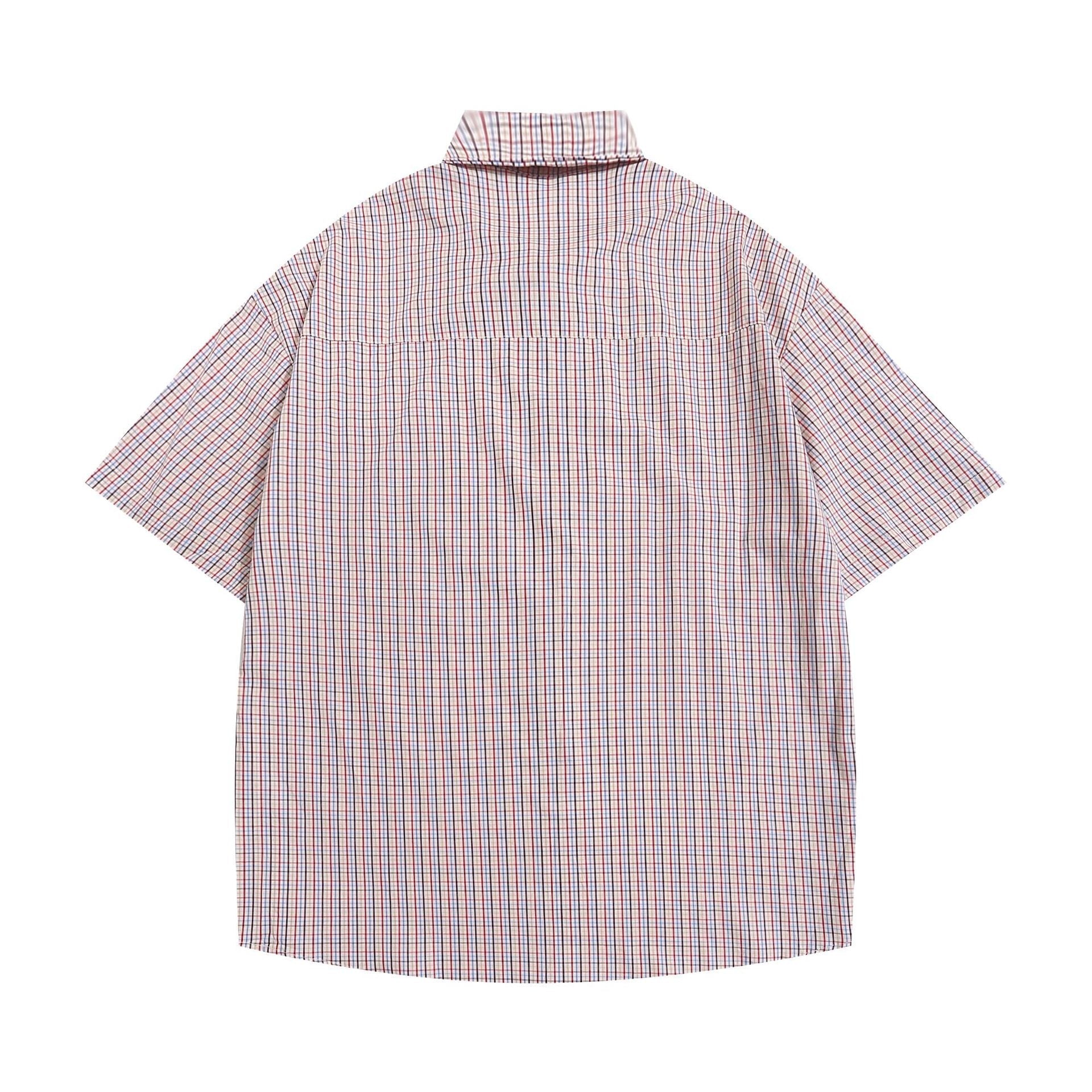 Fine Plaid Loose Short Sleeve Shirt Men