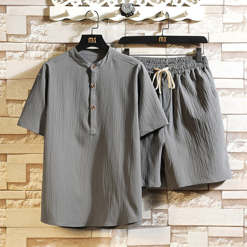 Two-piece Suit Summer New Stand Collar Retro Short Sleeve Suit