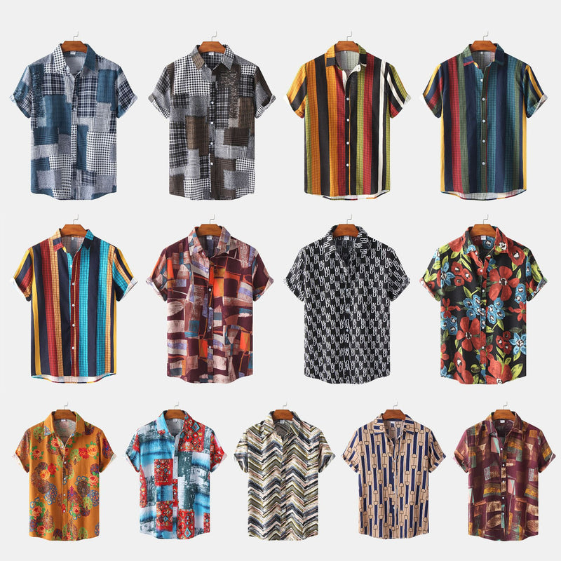 Men's Cotton And Linen Short Sleeve Hawaiian printed Shirt