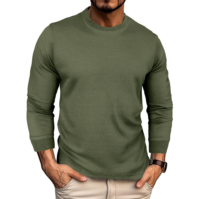 Camiseta casual holgada de manga larga con cuello redondo para hombre